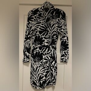 Rachel Zoe Black and White Patterned Wrap Dress